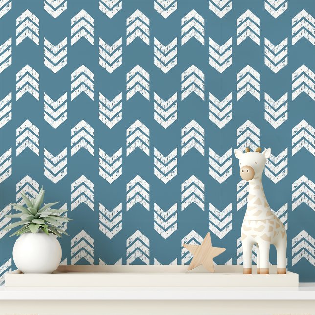 Blue White Distressed Chevron Arrow Pattern Wallpaper (Creator Uploaded)