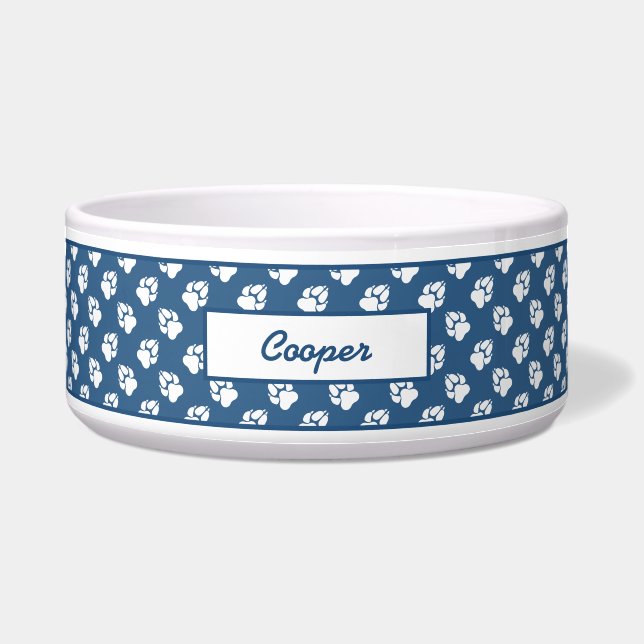 Blue & White Dog Paw Print Pattern And Custom Name (Front)
