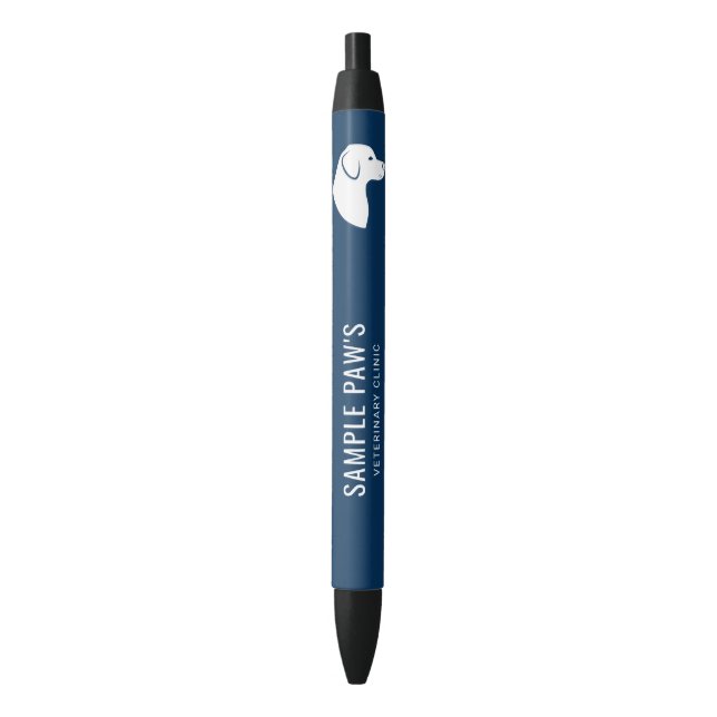Blue & White Dog Silhouette Veterinary Clinic Black Ink Pen (Front Vertical)