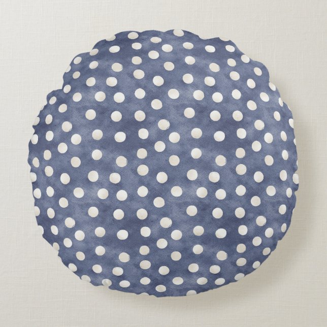 Blue White Dots   Round Pillow (Front)
