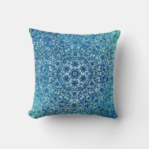 Blue White Dotted Flower Mandala Pattern Throw Pillow