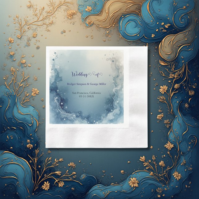 blue white Dreamy coastal marble ink wedding Napkin (Creator Uploaded)