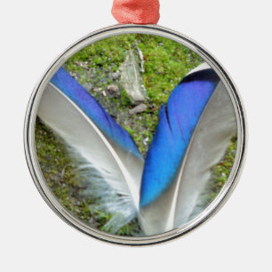 Blue White Duck Feathers, Animal, Bird Metal Ornament