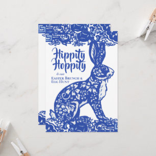 Blue & White Easter Bunny Brunch Egg Hunt  Invitation
