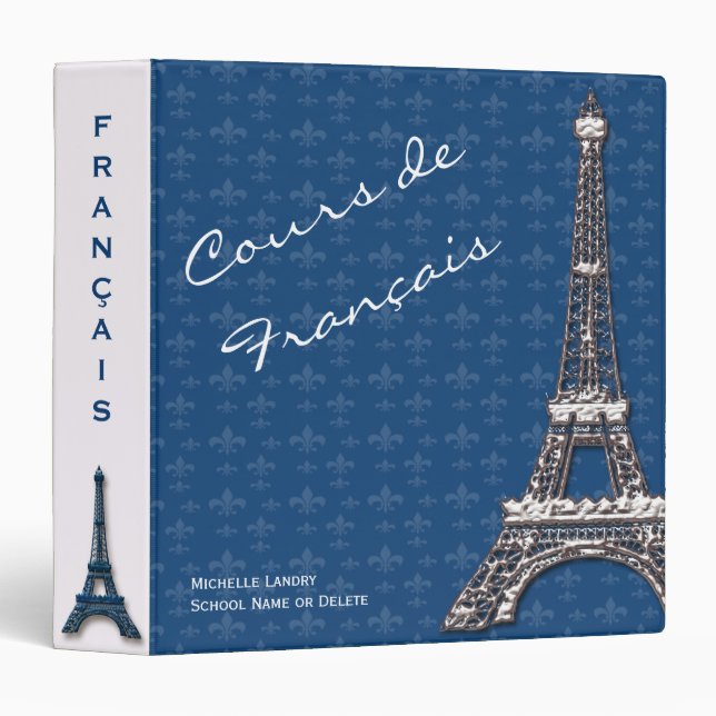 Blue White Eiffel Tower French Class Binder (Front/Spine)