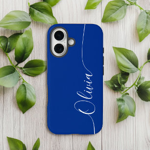 Blue White Elegant Calligraphy Script Name iPhone 16 Case
