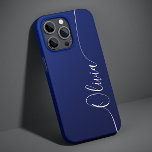 Blue White Elegant Calligraphy Script Name Case-Mate iPhone 14 Case<br><div class="desc">Blue Shimmer White Elegant Calligraphy Script Custom Personalized Name iPhone 14 Smart Phone Cases features a modern and trendy simple and stylish design with your personalized name in elegant hand written calligraphy script typography on a metallic blue shimmer background. Designed by ©Evco Studio www.zazzle.com/store/evcostudio</div>