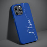 Blue White Elegant Calligraphy Script Name Case-Mate iPhone 14 Case<br><div class="desc">Blue White Elegant Calligraphy Script Custom Personalized Name iPhone 14 Smart Phone Cases features a modern and trendy simple and stylish design with your personalized name in elegant hand written calligraphy script typography on a blue background. Designed by ©Evco Studio www.zazzle.com/store/evcostudio</div>