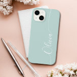Blue White Elegant Calligraphy Script Name Case-Mate iPhone 14 Case<br><div class="desc">Blue Elegant White Calligraphy Script Custom Personalized Name iPhone 14 Smart Phone Cases features a modern and trendy simple and stylish design with your personalized name in elegant hand written calligraphy script typography on a opal blue background. Designed by ©Evco Studio www.zazzle.com/store/evcostudio</div>