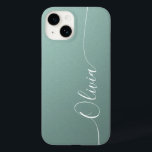 Blue White Elegant Calligraphy Script Name Case-Mate iPhone 14 Case<br><div class="desc">Blue Shimmer White Elegant Calligraphy Script Custom Personalized Name iPhone 14 Smart Phone Cases features a modern and trendy simple and stylish design with your personalized name in elegant hand written calligraphy script typography on a metallic opal blue shimmer background. Designed by ©Evco Studio www.zazzle.com/store/evcostudio</div>