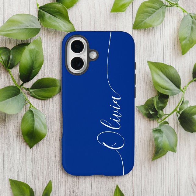 Blue White Elegant Calligraphy Script Name iPhone 16 Case (Creator Uploaded)