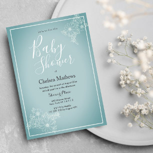 Blue white elegant floral gradient Baby Shower In Invitation