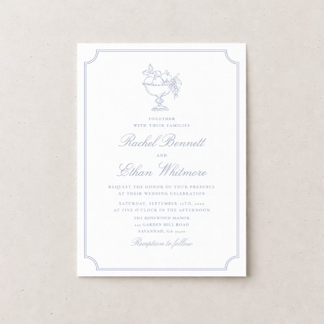 Blue & White Elegant Frame Wedding Invitation (Créateur téléchargé)
