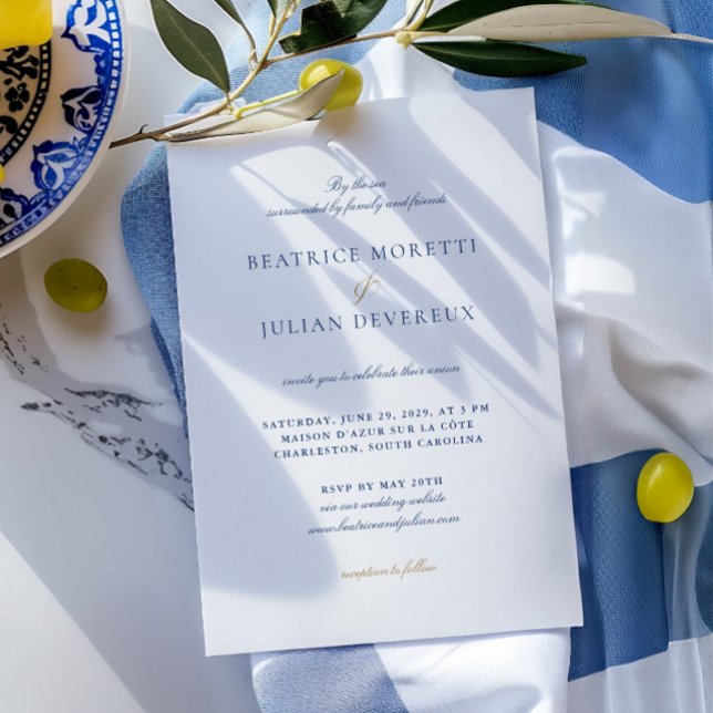 Blue & White Elegant Mediterranean RSVP Wedding Invitation (Blue & White Elegant Mediterranean RSVP Wedding Invitation)