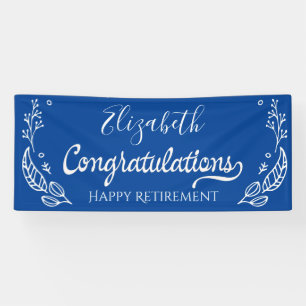 Blue White Elegant Monogram Happy Retirement Banner