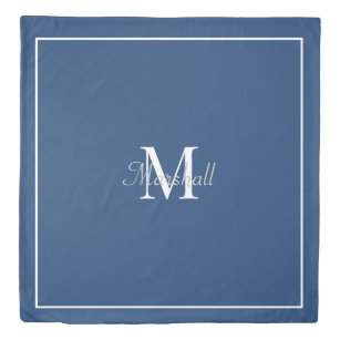 Blue White Elegant Script Monogram Duvet Cover