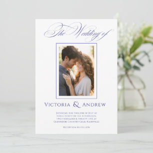 Blue & White Elegant Wedding Invitation & Photo