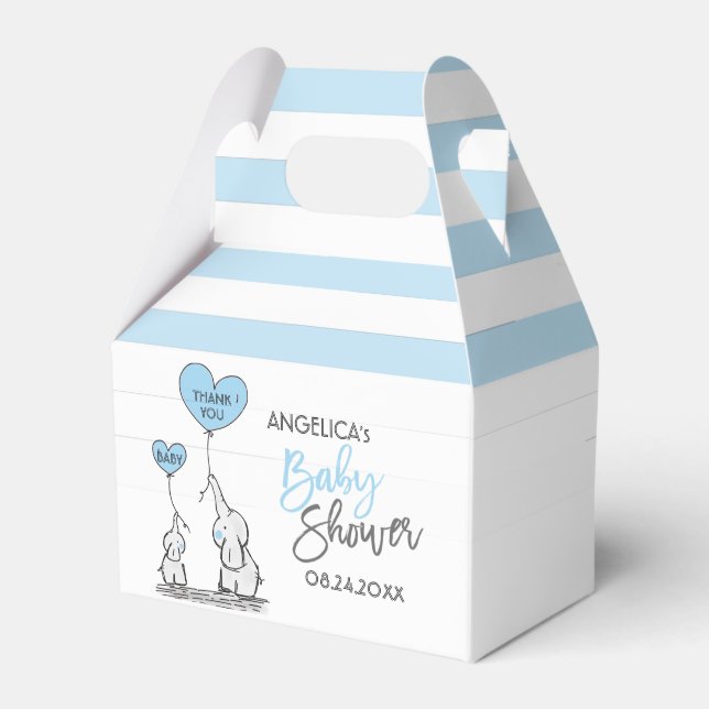 Blue White Elephant Boy Baby Shower Favor Box (Front Side)