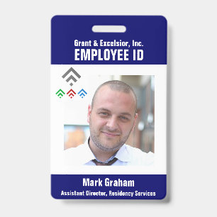 Blue White Employee Photo ID Badge