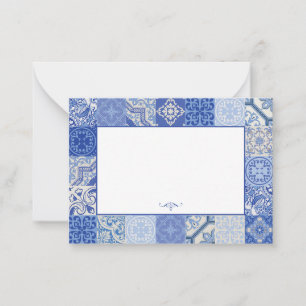 Blue white Ethnic Boho Mediterranean Tiles Card