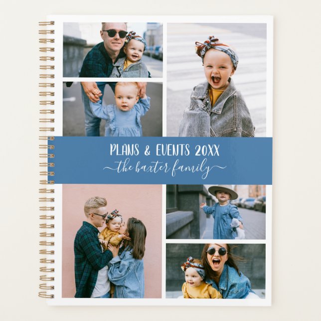 Blue White Family Photo Collage Planner (Front)