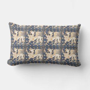 BLUE WHITE FANTASY GRYPHONS LUMBAR PILLOW