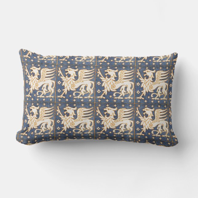 BLUE WHITE FANTASY GRYPHONS LUMBAR PILLOW (Front)