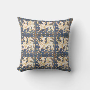 BLUE WHITE FANTASY GRYPHONS THROW PILLOW