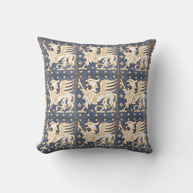 BLUE WHITE FANTASY GRYPHONS THROW PILLOW (Front)
