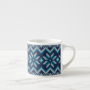 Blue & White Faux Knit Sweater Snowflakes Pattern Espresso Cup