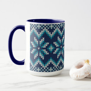 Blue & White Faux Knit Sweater Snowflakes Pattern Mug
