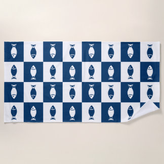 Blue & White Fish Collage Beach Towel
