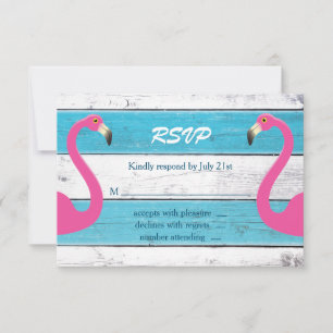 Blue & White Flamingo Wedding RSVP