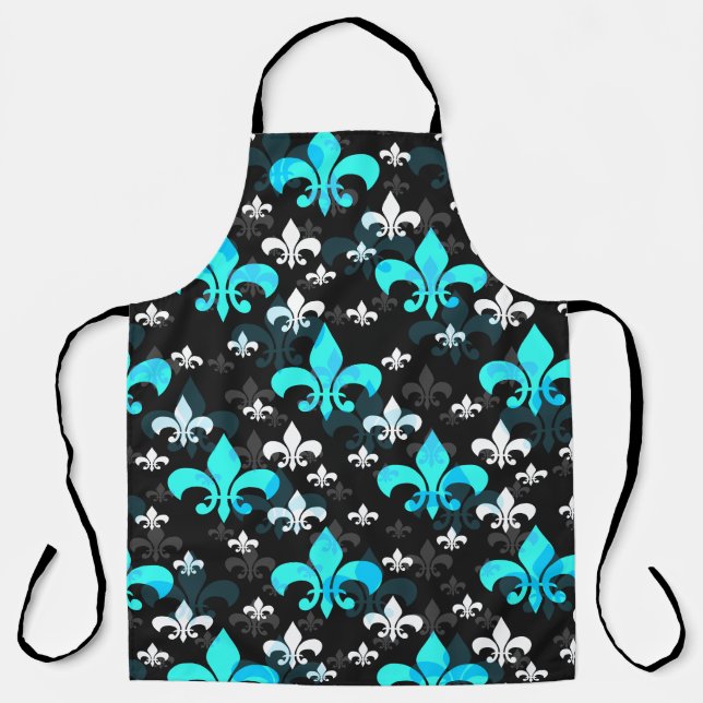 Blue White Fleur De Lis  Apron (Front)