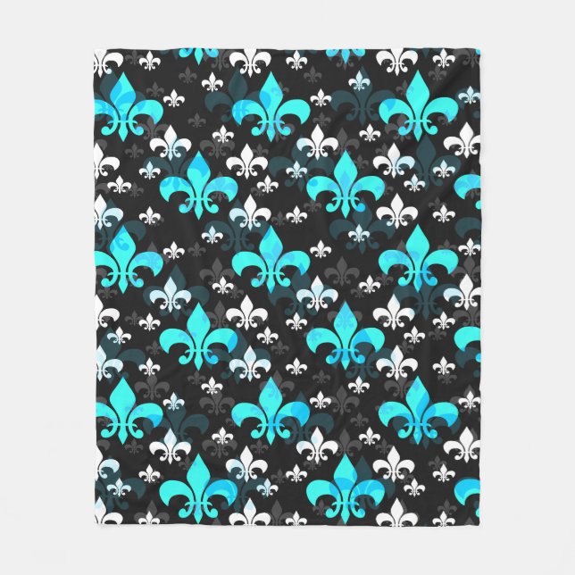Blue White Fleur De Lis  Fleece Blanket (Front)