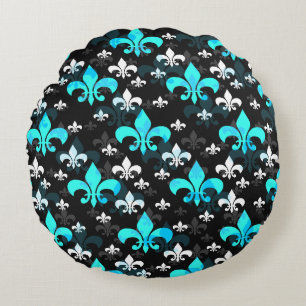 Blue White Fleur De Lis  Round Pillow
