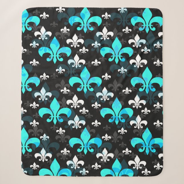 Blue White Fleur De Lis  Sherpa Blanket (Front)