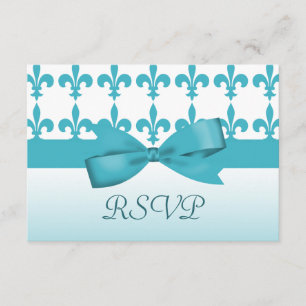 Blue & White Fleur De Lis Wedding RSVP Card
