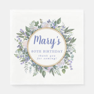 Blue White Floral 80th Birthday Thank You Napkin