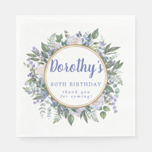 Blue White Floral 80th Birthday Thank You Napkin