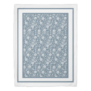 Blue White Floral Artistic Pattern Duvet Cover