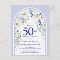 Blue White Floral Boho Arch 50th Birthday Party