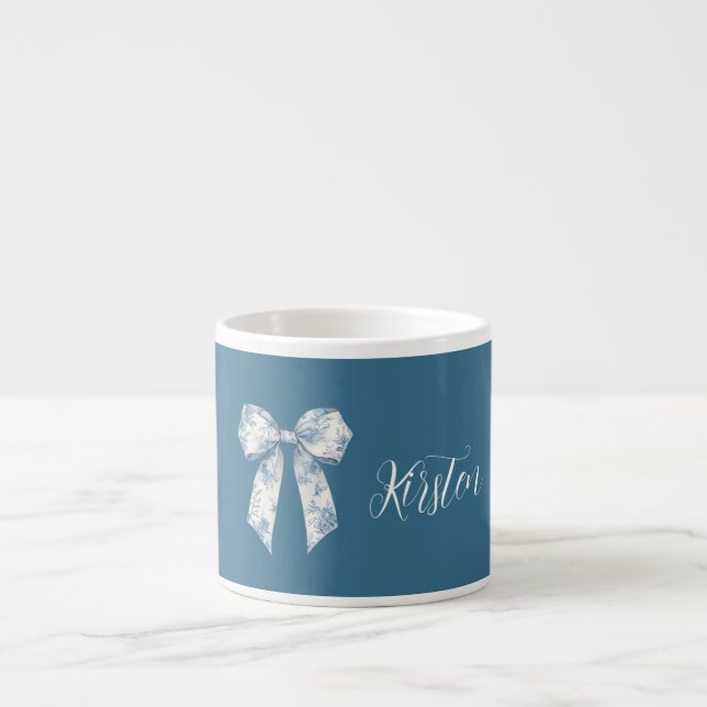Blue White Floral Bow Espresso Cup (Front)