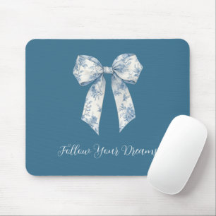 Blue White Floral Bow Mouse Pad