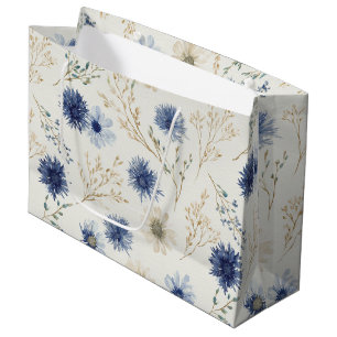 Blue White Floral Bridal Shower Large Gift Bag
