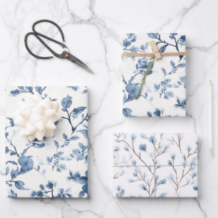Blue White Floral Bridal Shower Wrapping Paper Sheet