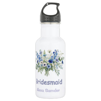 blue white floral bridesmaid name purple modern tr 532 ml water bottle