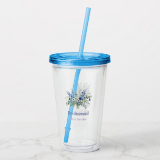 blue white floral bridesmaid name purple modern tr acrylic tumbler