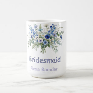 blue white floral bridesmaid name purple modern tr coffee mug