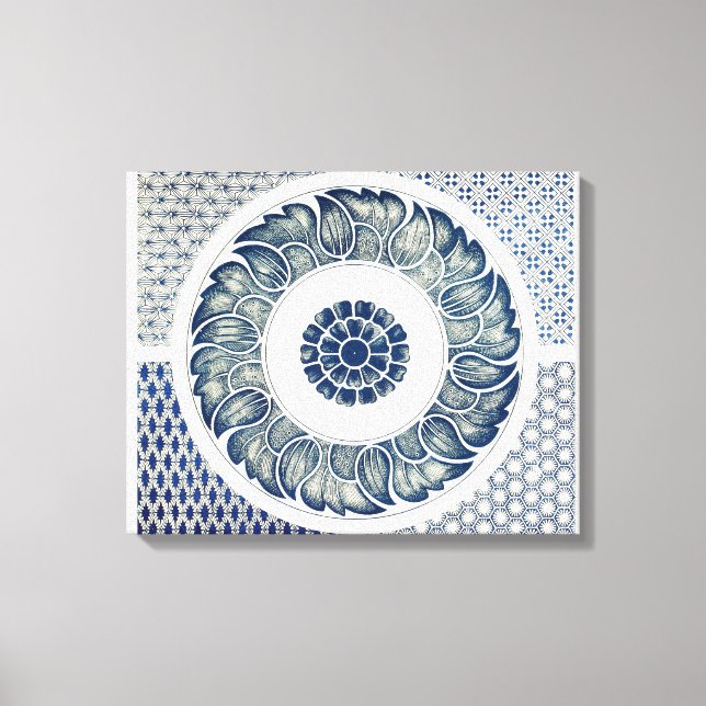 Blue White Floral Chinese Round Canvas Print (Front)
